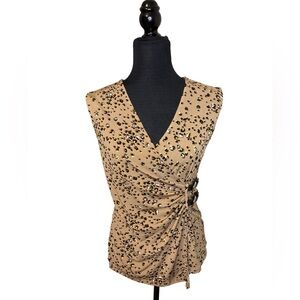 CARMEN MARC VALVO Faux Wrap Top Side Buckle Sleeveless Blouse (Small) V neck